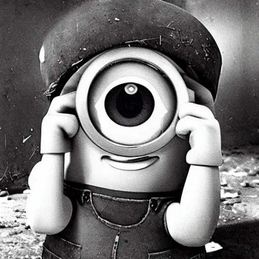 Minions suffering from shell shock in the world war 2, Stable Diffusion