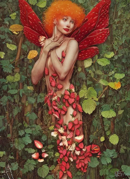 Prompt: lush strawberry forest fairy foliage painting carved in amber by chiara bautista and norman rockwell and greg rutkowski weta studio