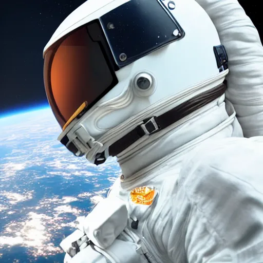 Prompt: astronaut floating in space and he has reflection of earth on his helmet, close view, unreal, cinema 4d render, Ray tracing reflection, simulation,