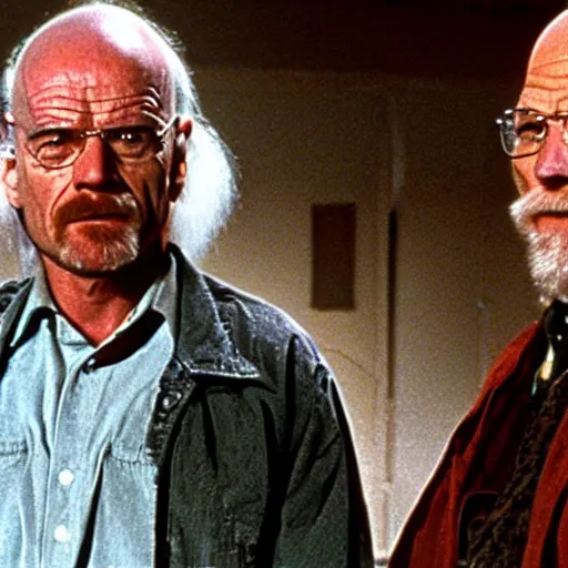 Image similar to still of walter white meeting dr. emmett brown scene, from back to the future ( 1 9 8 2 )