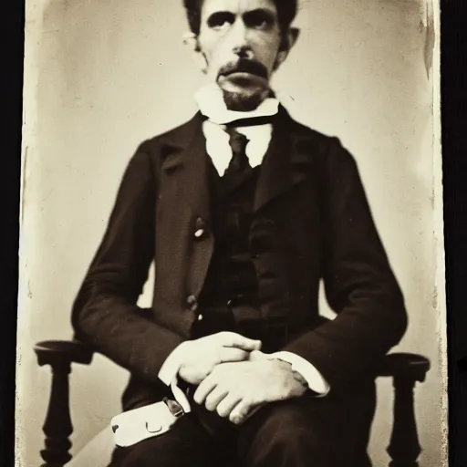 Image similar to close up photo portrait of a 19th century gangster maniac by Diane Arbus and Louis Daguerre