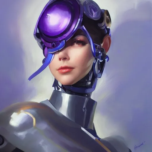 Image similar to greg manchess portrait painting of robotic violet evergarden as overwatch character, medium shot, asymmetrical, profile picture, organic painting, sunny day, matte painting, bold shapes, hard edges, street art, trending on artstation, by huang guangjian, gil elvgren, ruan jia, greg rutkowski, gaston bussiere