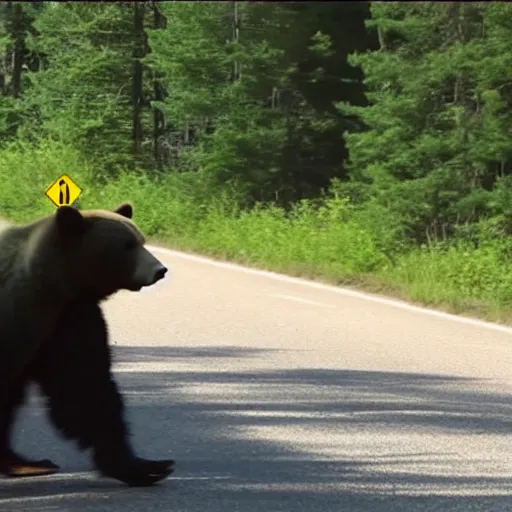 Image similar to a bear chasing a car, highly detailed, 4 k, trail cam footage