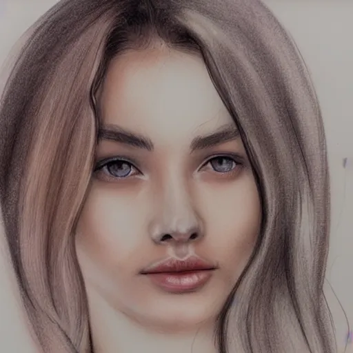 Prompt: beautiful young woman face with very light freckles on cheeks artist sketch closeup