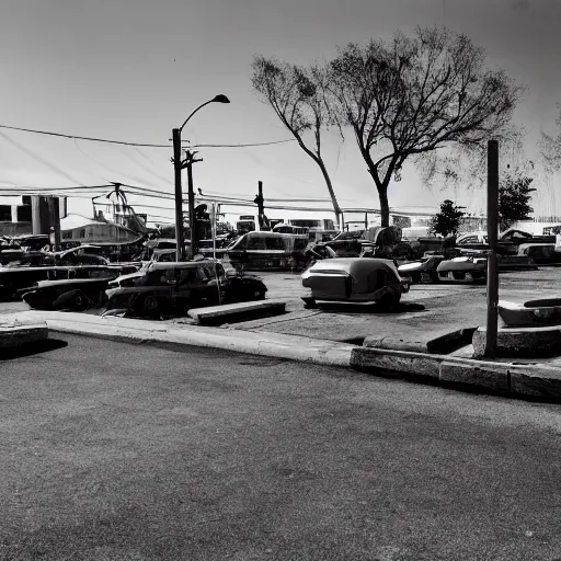 Image similar to Photograph of an ancient Roman McDonalds parking lot, wideshot,longshot,fullshot.