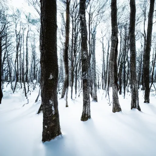 Image similar to professional photograph of a forest made of ice, high quality, cinematic lighting, hd, 4 k, 8 k