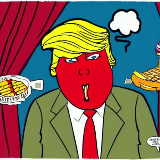 Prompt: close - up portrait of donald trump eating a missile, by chris ware