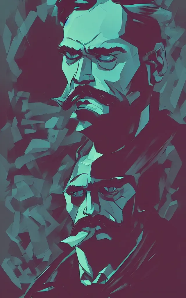 Prompt: gigachad Friedrich Nietzsche with a chiseled Jawline and serious Look, in the Style of Mike Mignola and Tomer Hanuka and Atey Ghailan, vibrant colors, hard shadows, Comic Cover Art, trending on artstation