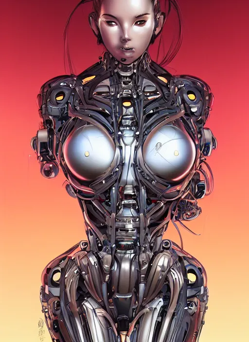 Prompt: portrait of a beautiful cyborg woman by Yukito Kishiro, biomechanical, hyper detailled, trending on artstation