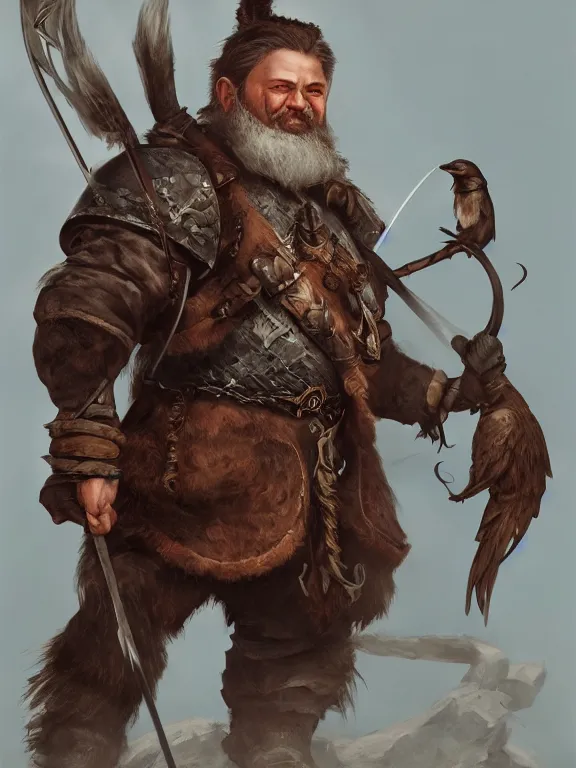 Prompt: High Fantasy Dwarf Archer with his Raven, RPG Portrait Reference, Oil Painting, Trending on Artstation, octane render, Insanely Detailed, 8k, HD