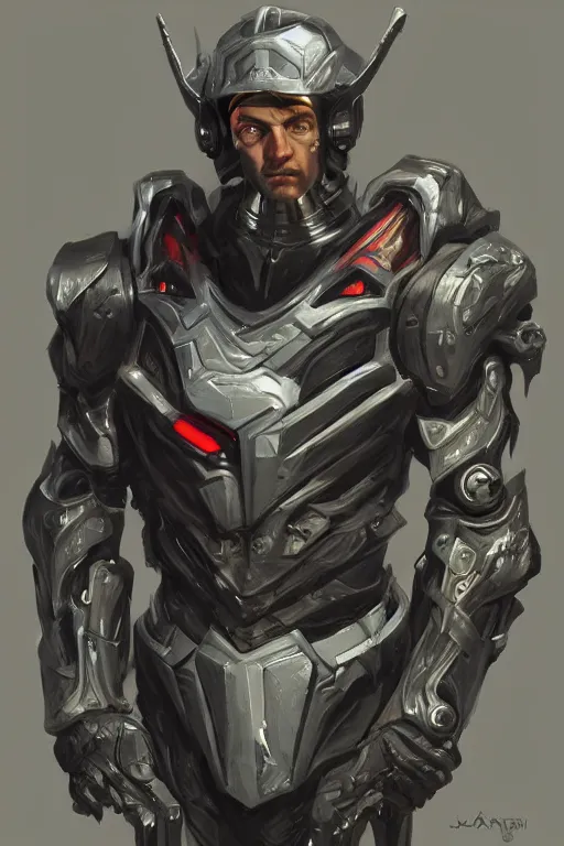 Image similar to Portrait of John Brown wearing futuristic power armor, fantasy, intricate, highly detailed, digital painting, trending on artstation, sharp focus, illustration, style of Stanley Artgerm