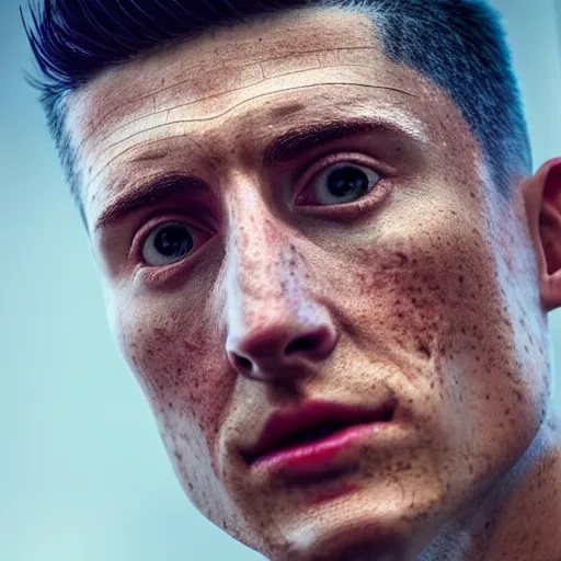 Image similar to hyperrealistic robert lewandowski, by thomas eakes & xiang duan, perfect facial symmetry, dim volumetric cinematic lighting, photorealistic, 8 k octane comprehensive render, post - processing, extremely hyper - detailed, intricate, lifelike texture, epic composition, masterpiece, stunning