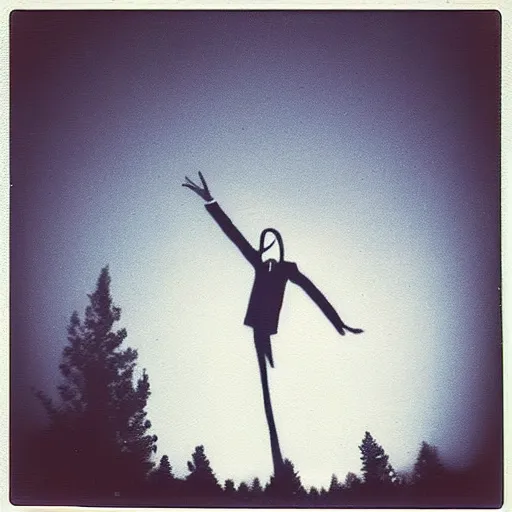 Prompt: a slenderman in the night sky, polaroid photo, perfect photo, photo pinterest