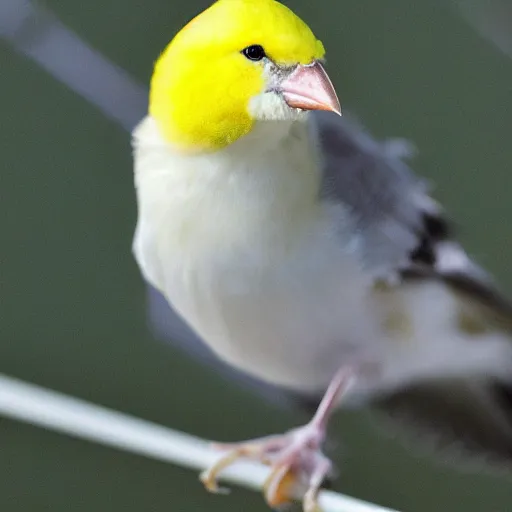 Prompt: photo of profile of cute yellow canary bird head with tennis ball body