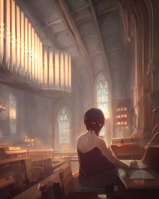 Prompt: pipe organ, single subject, smoke, ghosts, scenic full shot, ambient lighting, detailed face, by makoto shinkai, stanley artgerm lau, wlop, rossdraws