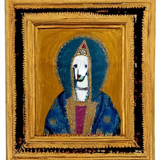 Prompt: portrait of a white poodle as an italian duchess, italo - byzantine era painting 9 0 0 ce