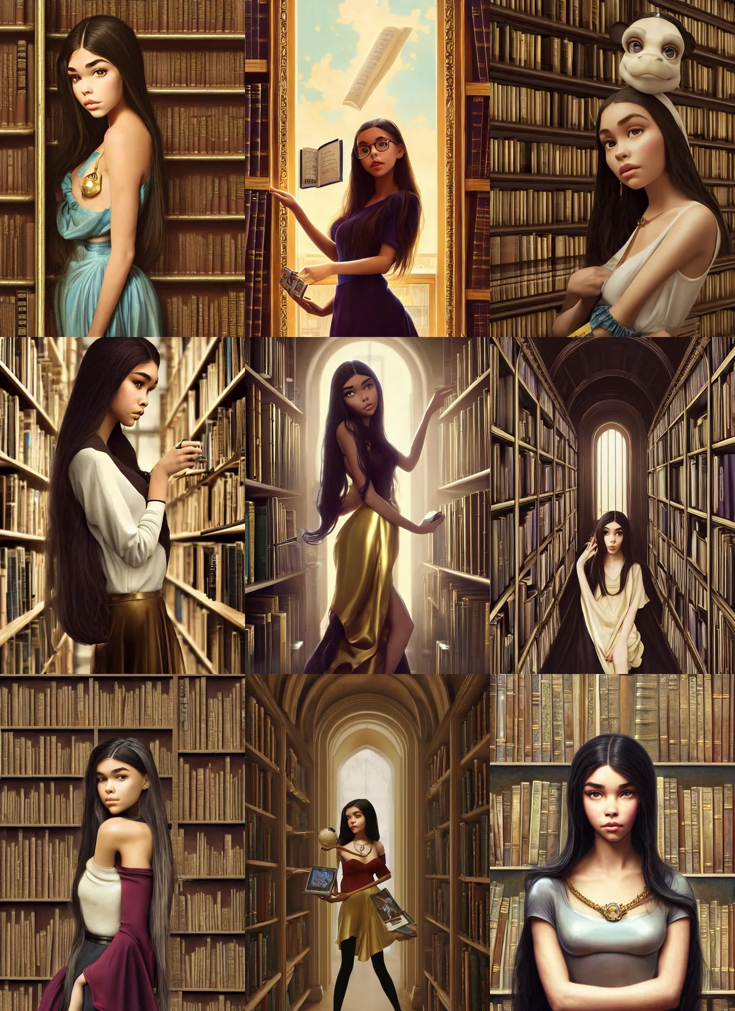 Prompt: madison beer as a library nerd | jewelry | glamorous oily soft polished rich indecent ornate modern | weta disney pixar movie still photo | hi - fructose, sci fi fantasy, golden ratio, smooth, octane render, sharp focus, artstation, concept art | beeple, rhads, rutkowski, artgerm, mucha, wlop, loish |