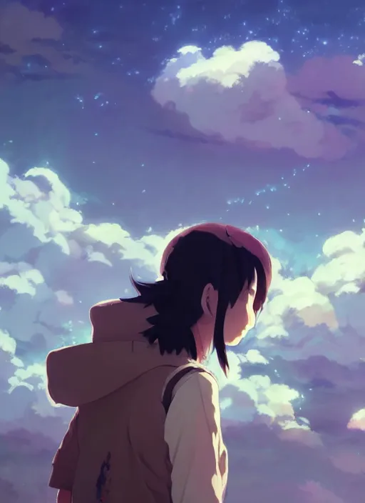 Image similar to portrait of nicolas cage, cloudy sky background lush landscape illustration concept art anime key visual trending pixiv fanbox by wlop and greg rutkowski and makoto shinkai and studio ghibli