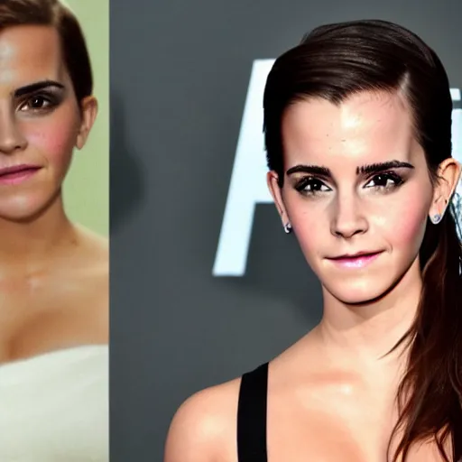 Image similar to still photohraph of an emma watson and kim kardashian hybrid