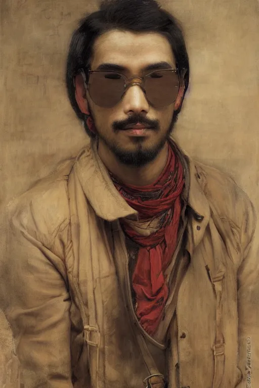 Image similar to attractive asian male, steampunk, cool tint, orientalist intricate portrait by john william waterhouse and edwin longsden long and theodore ralli and nasreddine dinet, hyper realism, dramatic lighting