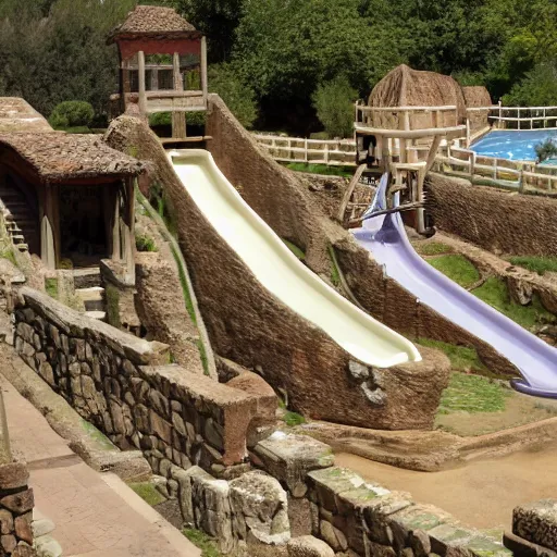 Image similar to ancient roman waterpark with water slides