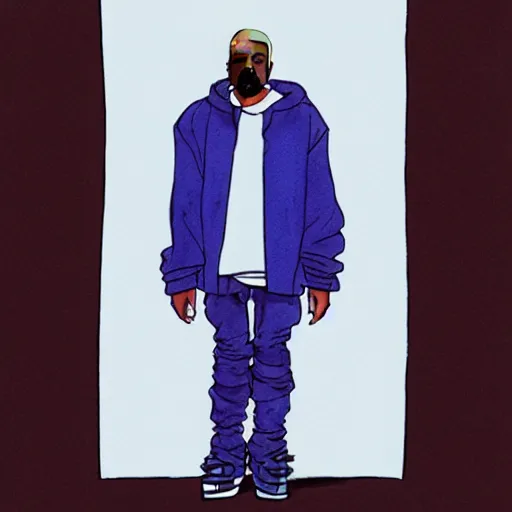 Image similar to a full body drawing of Kanye West in the style of Hideaki Anno, watercolor, animation, concept art