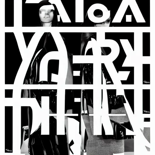 Image similar to black on white editorial typography cover for balenciaga in style of david rudnick, y 2 k