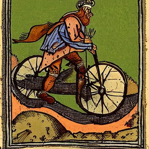 Image similar to a guy on an all-terrain vehicle, medieval illustration