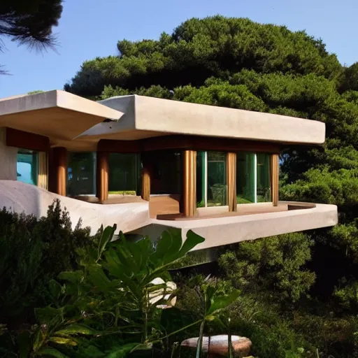 Image similar to House designed by Frank Lloyd Wright on a Greek island