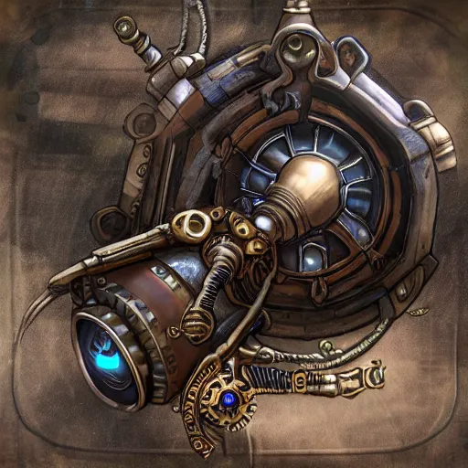 Prompt: metal steampunk device worn on the wrist that shoots out a grapple, epic fantasy art style HD