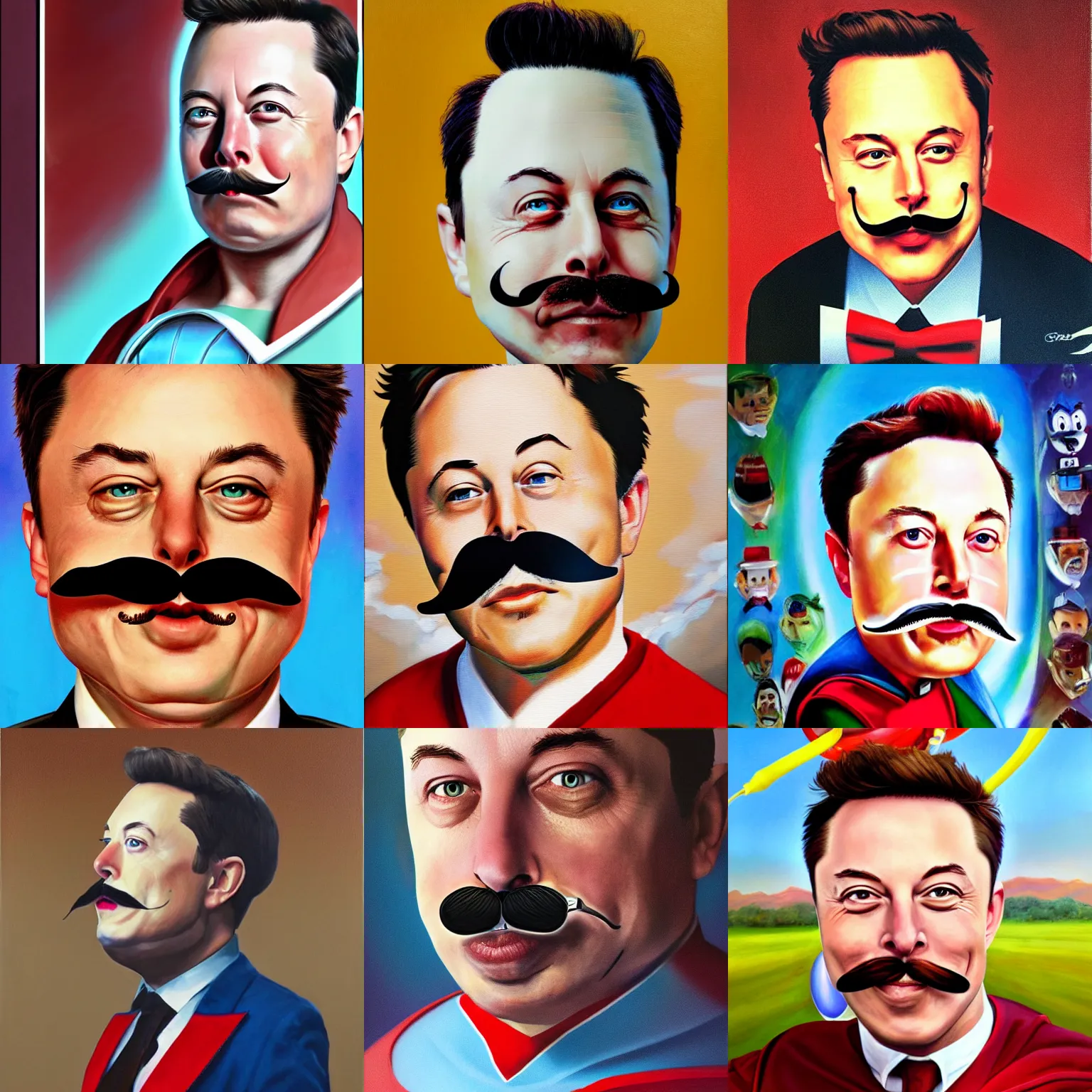 Prompt: portrait of elon musk with a moustache as doctor eggman from sonic, realistic oil painting