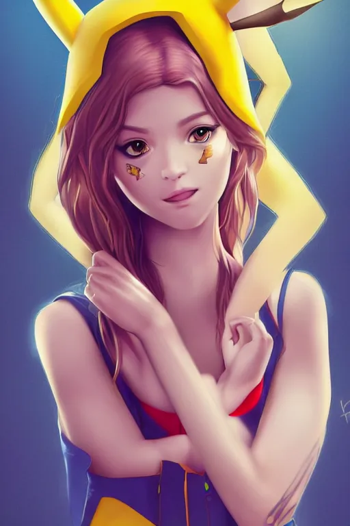 Image similar to heroine, beautiful, female pikachu, ultra detailed, digital art, 8 k, character, realistic, portrait, hyperrealistic