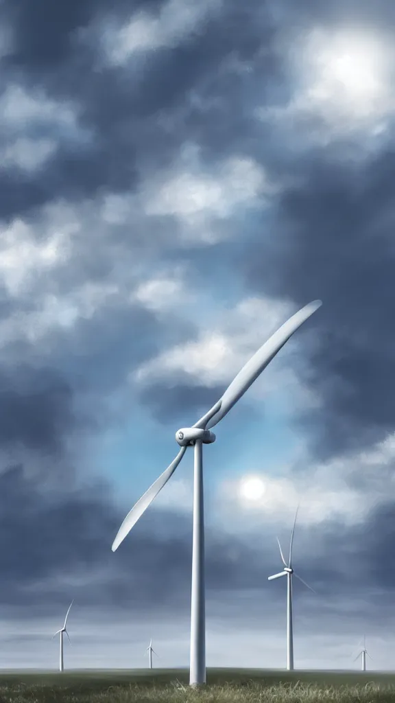 Image similar to a Wind turbine made of white cloud, volumetric lightin, highly detailed, digital painting, artstation, concept art, smooth, sharp focus, blue sky, sunshine,