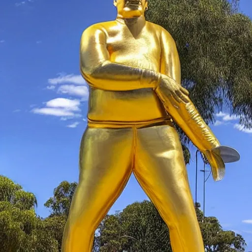 Prompt: solid gold 1 0 0 feet tall statue of michael van gerwen in townsville australia