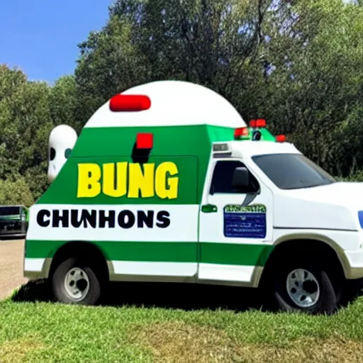 Image similar to big chungus, anthropomorphic ambulance shaped like big chungus, high resolution photo