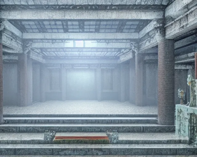 Prompt: interior of a long forgotten asian temple, pixel art, brutalism, art by dan mumford, volumetric lighting, 8 k