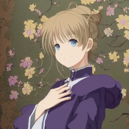 Image similar to character face portrait of violet evergarden by kyoto animation, in a victorian home background, anime