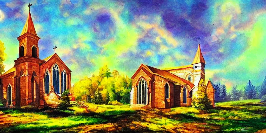 Image similar to a resplendent church in heaven, bright, oil painting of nature, beautiful concept art, ink painting