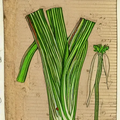 Image similar to cute colourful humanoid celery, from medieval herbarium, highly detailed, sharp focus, white tracing, sticker,