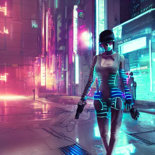 Prompt: ultra realistic and intricate detailed photograph of a cyberpunk woman in streets, neon, cyberpunk, technology, innovation, bright modern style, blade runner, artstation, unreal render, depth of field, ambient lighting, award winning, stunning