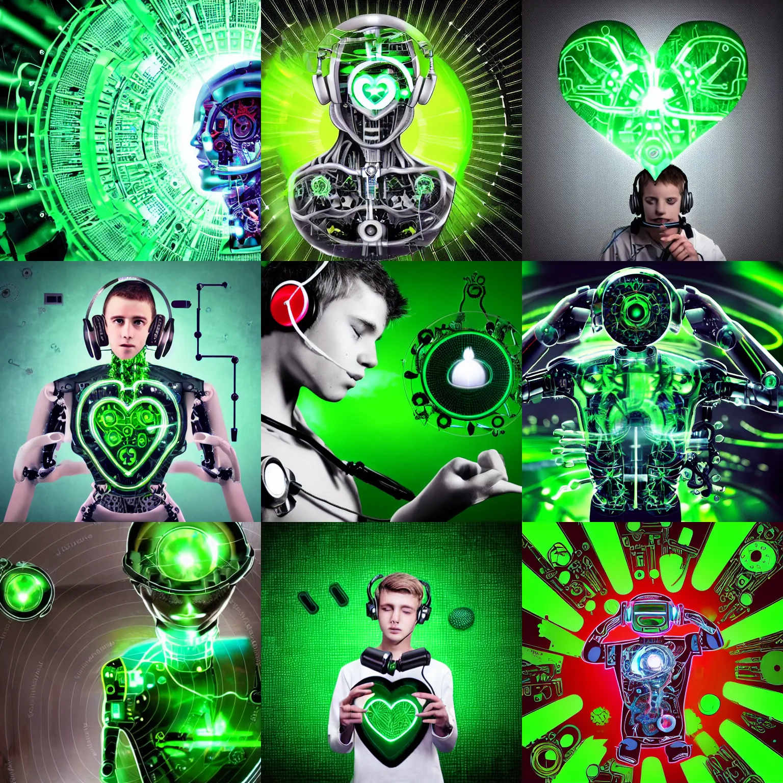 A Sci Fi Mechanical Exploding Pulsating Human Green Stable Diffusion