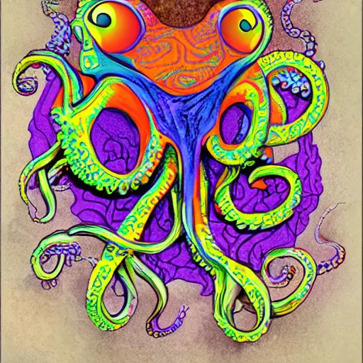 Prompt: psychedelic highly detailed octopus cat chimera