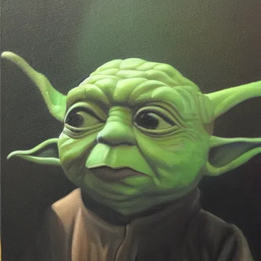 Prompt: oil painting of Yoda inside a banana peel