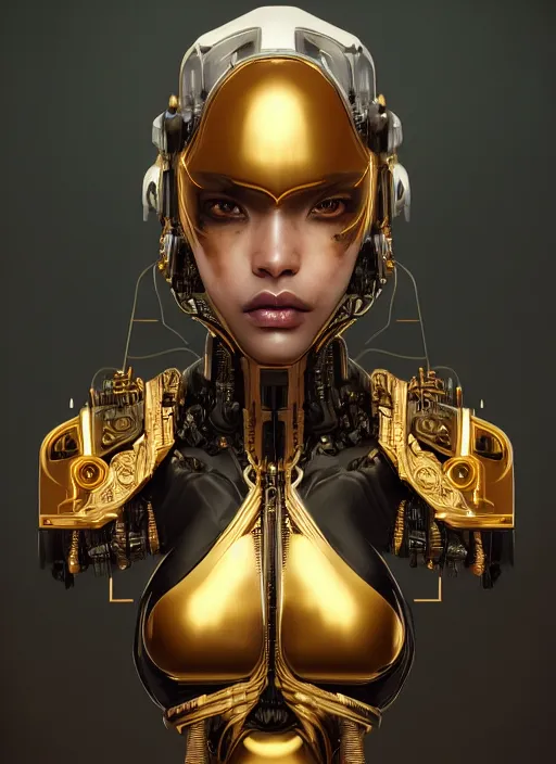 Prompt: soft lustrous hard tech ebony biotech cyborg, golden ratio, details, scifi, dark fantasy, cyberpunk, intricate, decadent, ornate, highly detailed, octane render, 8 k, artstation, concept art, smooth, sharp focus, illustration, art by artgerm, loish, wlop