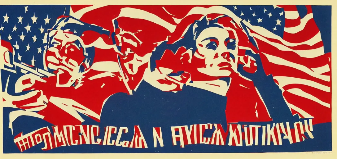 Image similar to American propaganda in the style of Soviet Propaganda