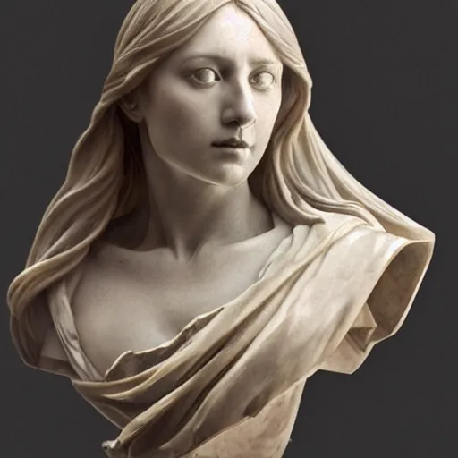 Image similar to beautiful lifelike award winning marble statue bust of tsunku trending on art station artgerm greg rutkowski alphonse mucha museum quality cinematic atmospheric