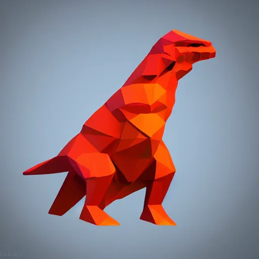 Prompt: isometic low poly Godzilla on white background