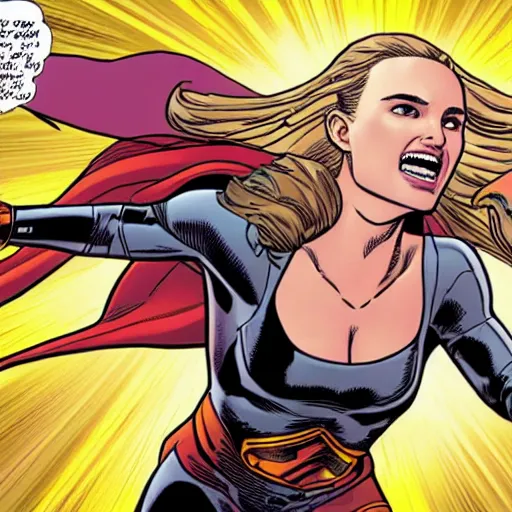 Image similar to Natalie Portman is female Thor, flying through the sky, graphic novel