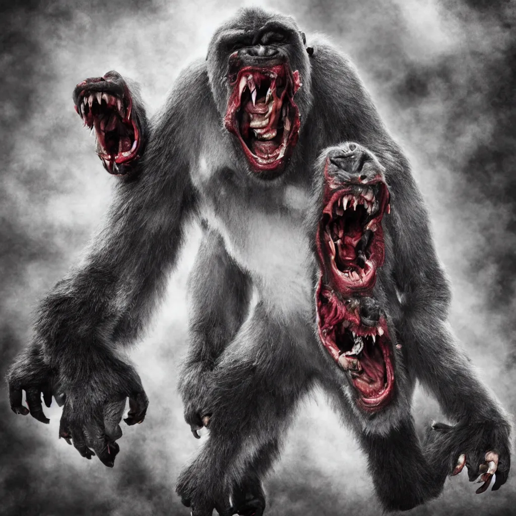 Prompt: demonic gorilla, fangs, vicious