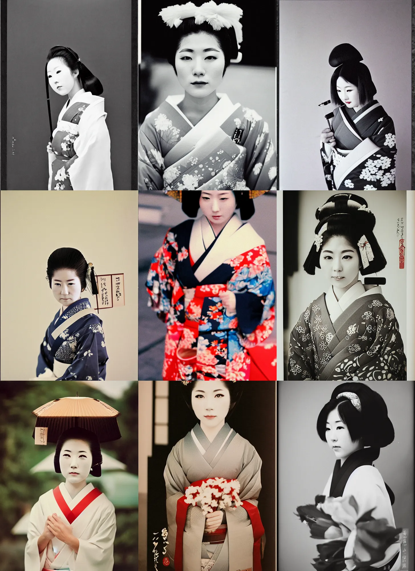 Prompt: Portrait Photograph of a Japanese Geisha Konica Sakuracolor N100